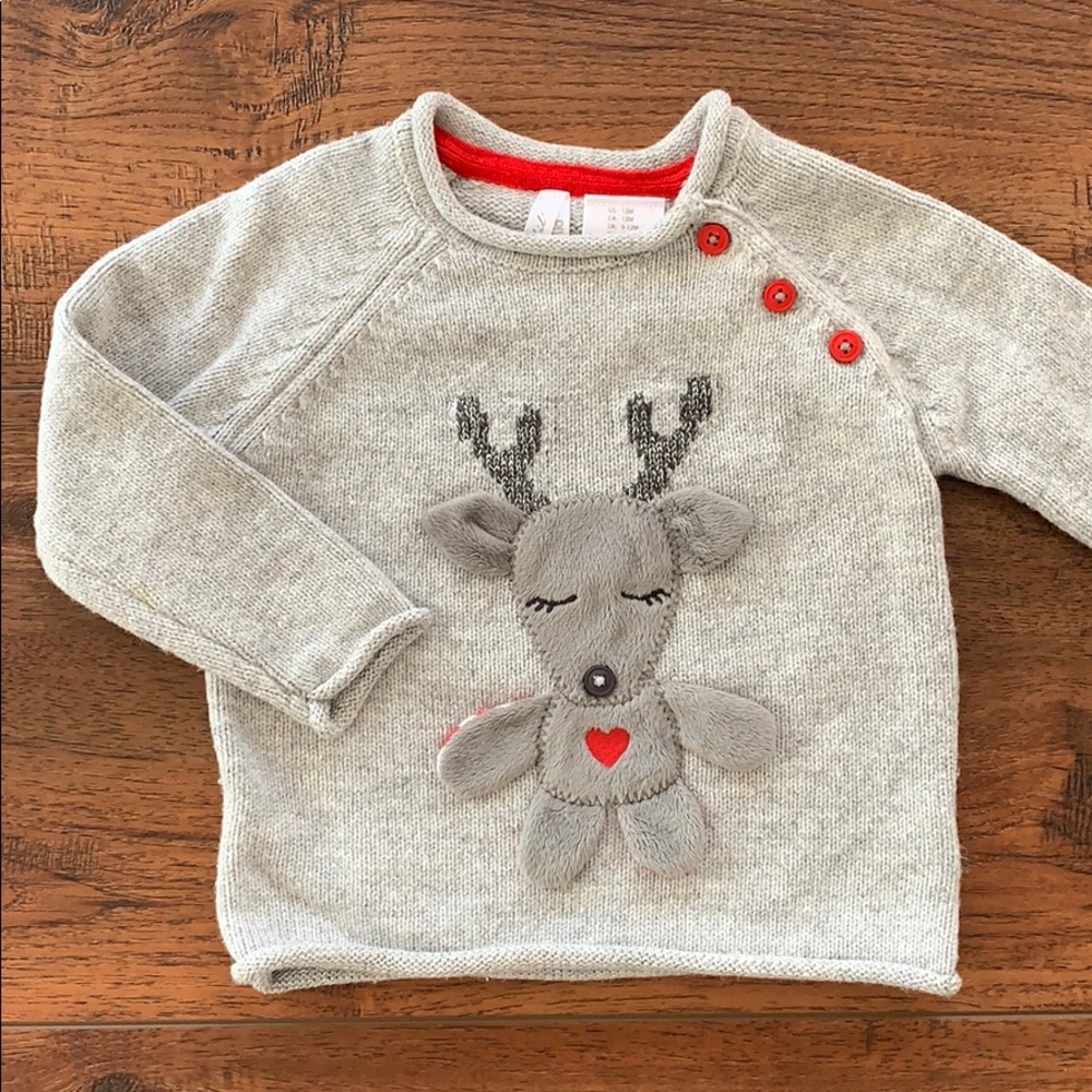 Kid’s Unisex Christmas Deer Appliqué Sweater
